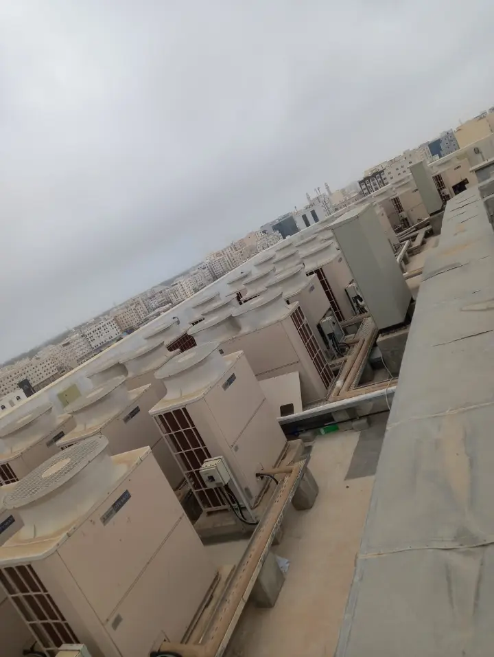 Rows of VRF outdoor units on a building rooftop